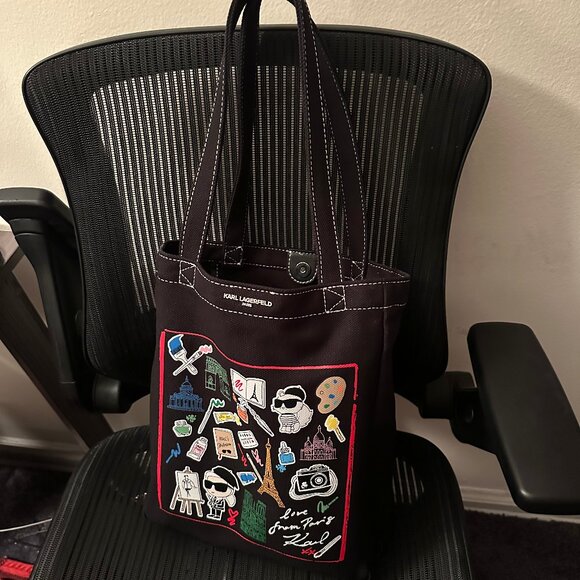 Karl Lagerfeld Paris Cannes North South Canvas Tote Black - Picture 1 of 13
